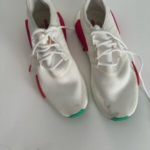 Adidas NMD White Sneakers with Pink and Teal Highlights
